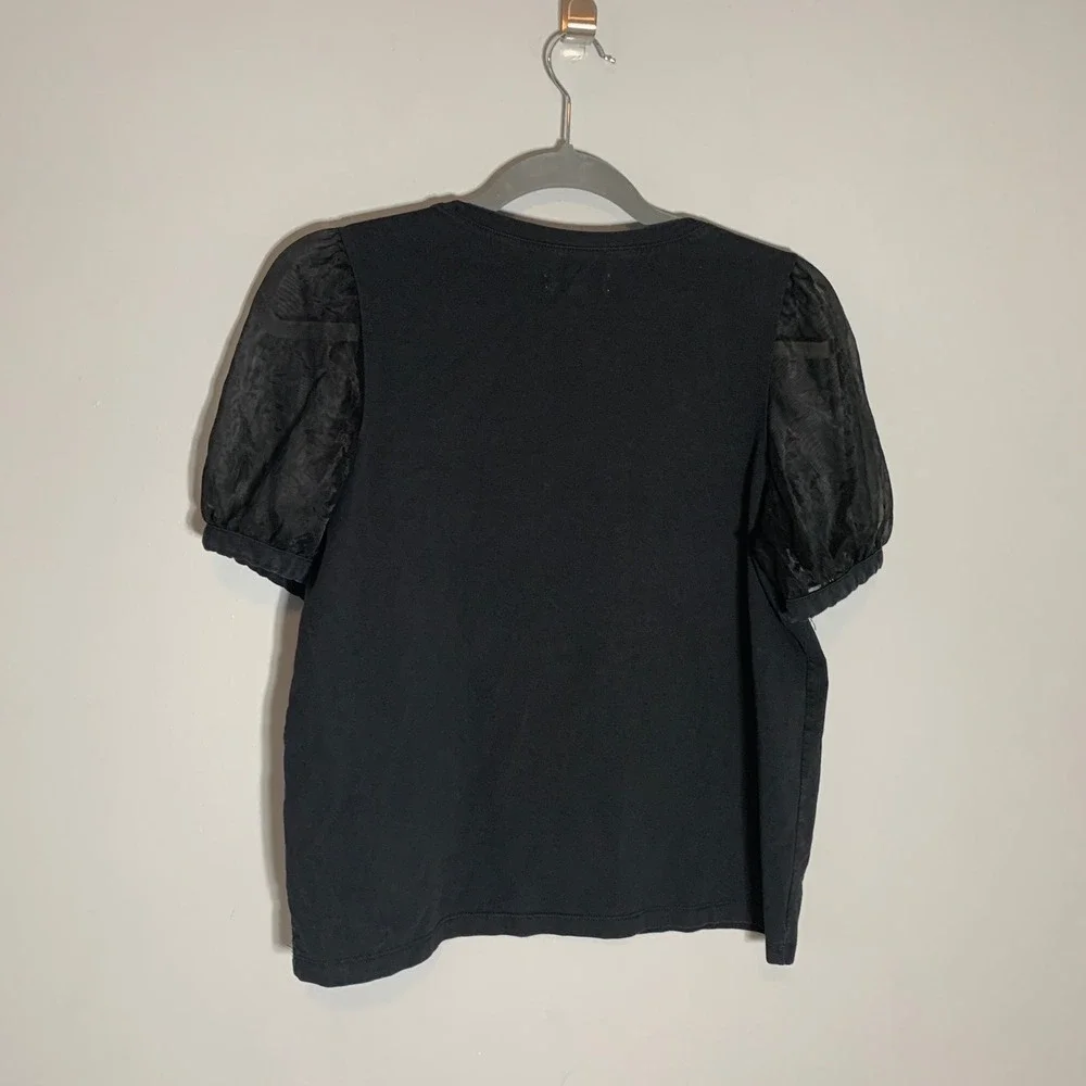 Madewell Black Puff Sleeve Sheer Sleeve T‎ Shirt Top Womens Size M
